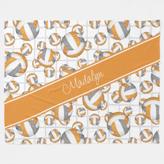 Couverture Polaire Orange gris girly volleyballs motif net accent (Devant (Horizontal))