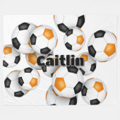 Couverture Polaire orange noir boules de football filles garçons (Devant (Horizontal))