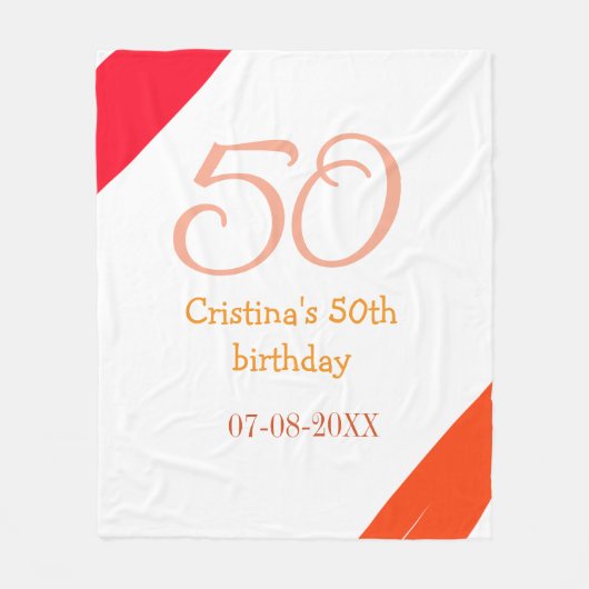 Couverture Polaire Orange red 50 birthday anniversary add name date p (Devant)