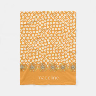 Couverture Polaire Orange Rétro Fleurs Vintage des Années 70