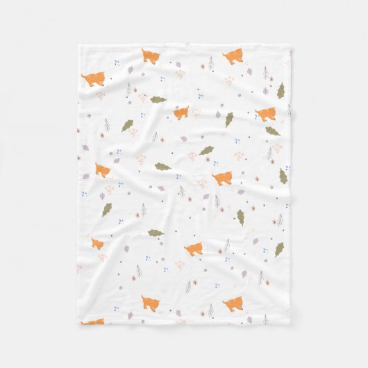 Couverture Polaire Orange Tabby et Motif Feuille (Devant)