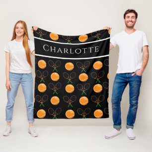 Couverture Polaire Orange Tennis Balls & Ancien Style Raquettes Sport