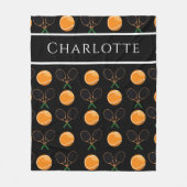 Couverture Polaire Orange Tennis Balls & Ancien Style Raquettes Sport (Devant)