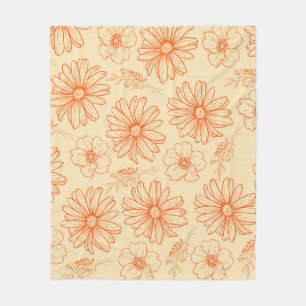 Couverture Polaire Orange Tropical Floral Botanique Rétro Été