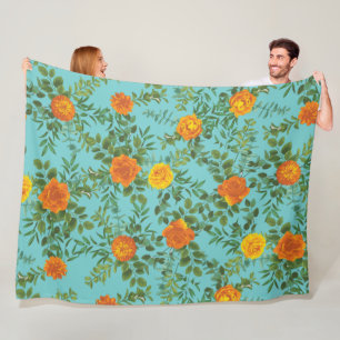 Couverture Polaire Orange & Turquoise Aqua Peony & Rose Floral Mariag
