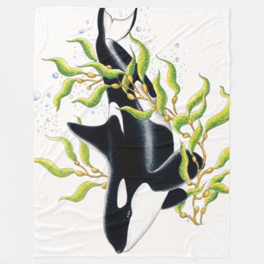 Couverture Polaire Orca baleine dans Kelp Forest encre art (Devant)