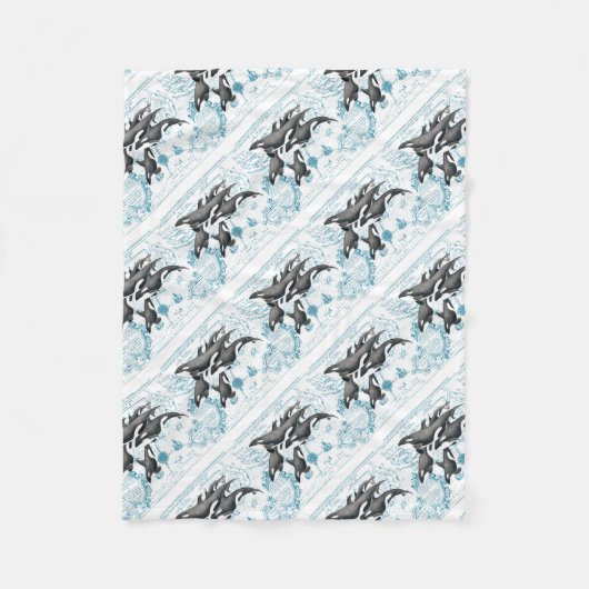 Couverture Polaire Orca baleines bleu antique (Devant)