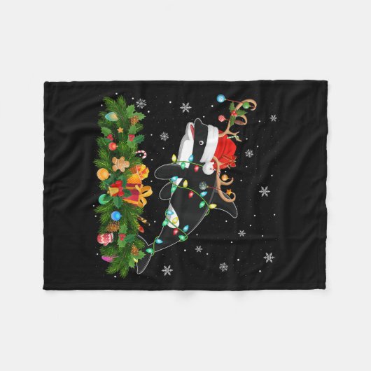 Couverture Polaire Orca Xmas Lighting Reindeer Santa Hat Orca Christm (Devant (Horizontal))