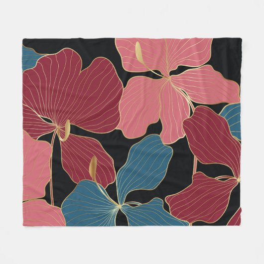 Couverture Polaire Orchidées d'or, art floral élégant. (Devant (Horizontal))