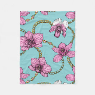 Couverture Polaire Orchidées et chaînes, roses et bleues