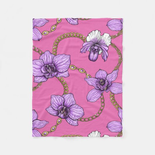 Couverture Polaire Orchidées et chaînes, violet et rose (Devant)