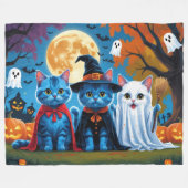 Couverture Polaire Oriental Blue Cats Citrouille Halloween Drôle (Devant (Horizontal))