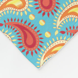 Couverture Polaire Oriental Turquoise Orange Perse Motif Paisley