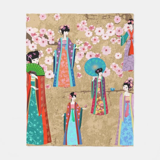 Couverture Polaire Orientale fille en retro costumejapanese, chinois, (Devant)