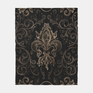 Couverture Polaire Ornement de fleur de lis noir et or