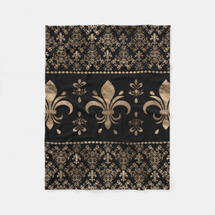 Couverture Polaire Ornement de luxe en noir et or Fleur de lis