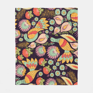 Couverture Polaire Ornement vintage Folk Floral Birds