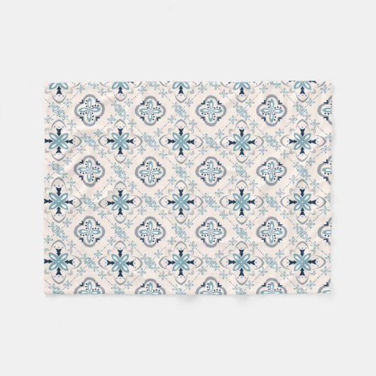 Couverture Polaire ornements marocains bleu crème ethnique design Est (Devant (Horizontal))