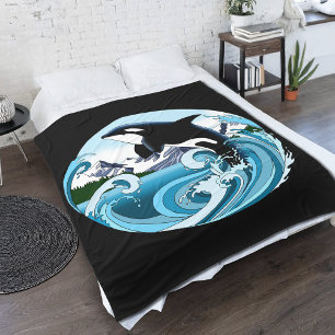 Couverture Polaire Orque Majestueux Épaulard Baleine Vagues Bleues Oc
