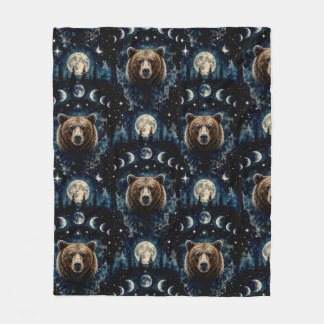 Couverture Polaire Ours au Clair de Lune Motif Aquarelle | Forêt Céle