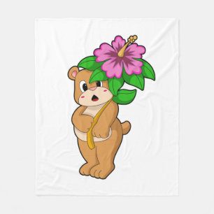 Couverture Polaire Ours avec Hibiscus aux fleurs