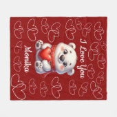 Couverture Polaire Ours blanc et rouge Je t'aime Nom personnalisé (Devant (Horizontal))