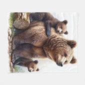 Couverture Polaire Ours Brun avec Deux Oursons Faune Rustique (Devant (Horizontal))