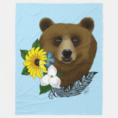 Couverture Polaire Ours Brun Fleurs Bleues Plume Faune (Devant)