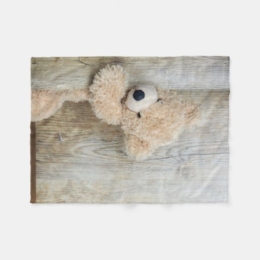 Couverture Polaire Ours Cute Stuffé Mur Rustique En Bois (Devant (Horizontal))