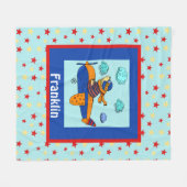 Couverture Polaire Ours d'aviateur, mignon enfant personnalisé (Devant (Horizontal))