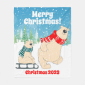 Couverture Polaire Ours de bébé personnalisable sur traîneau Joyeux N (Devant)