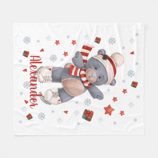 Couverture Polaire ours de Noël (Devant (Horizontal))