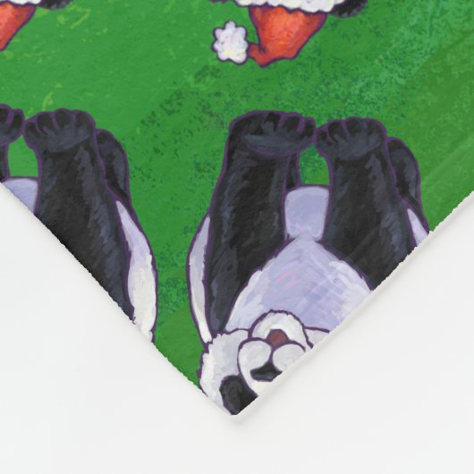 Couverture Polaire Ours de panda à Santa Hat sur Vert (Coin)