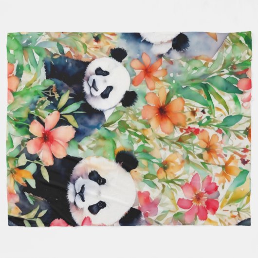 Couverture Polaire Ours de panda aquarelle (Devant (Horizontal))