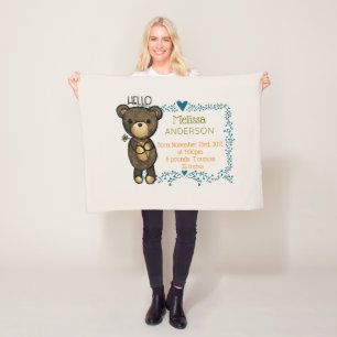 Couverture Polaire Ours en peluche avec couronne bleu fleurie Baby Bi