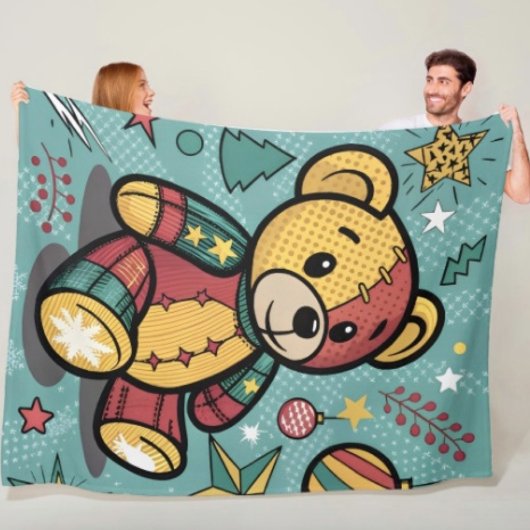 Couverture Polaire Ours en peluche de Noël patchwork fantaisiste