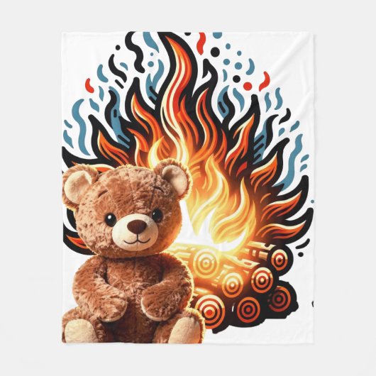 Couverture Polaire Ours en peluche Feu de joie (Devant)