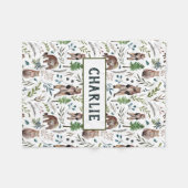 Couverture Polaire Ours, feuilles et arbres Blanche personnalisée (Devant (Horizontal))
