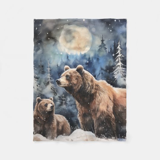 Couverture Polaire Ours Grizzly et bébé (Devant)