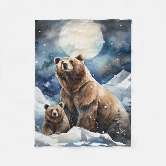 Couverture Polaire Ours Grizzly et bébé (Devant)