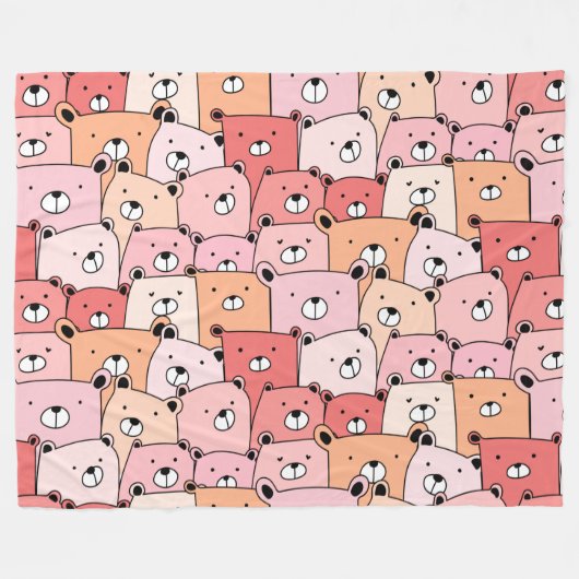 Couverture Polaire Ours mignons rose et orange (Devant (Horizontal))