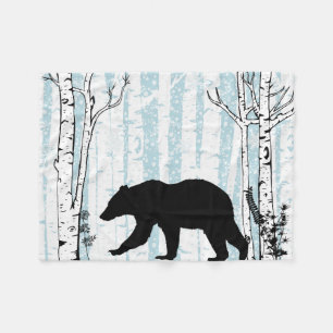 Couverture Polaire Ours Noir Avec Bleu Ciel Oiseau Blanche Fleece