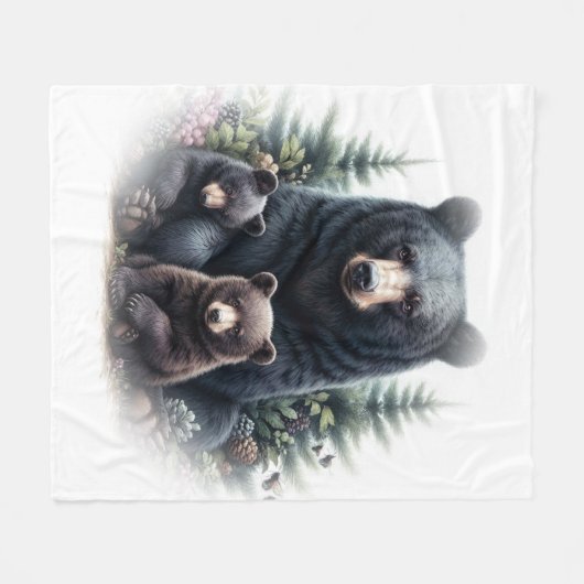 Couverture Polaire Ours Noirs Au Milieu De La Forêt (Devant (Horizontal))