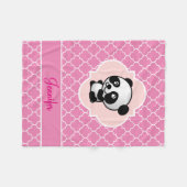Couverture Polaire Ours panda Quatrefoil rose avec le nom (Devant (Horizontal))
