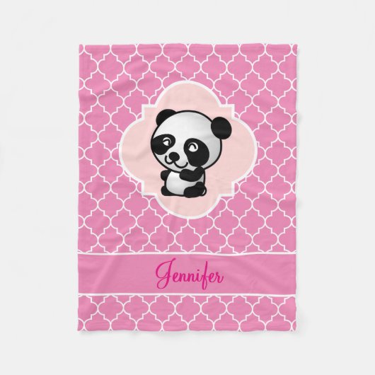 Couverture Polaire Ours panda Quatrefoil rose avec le nom (Devant)