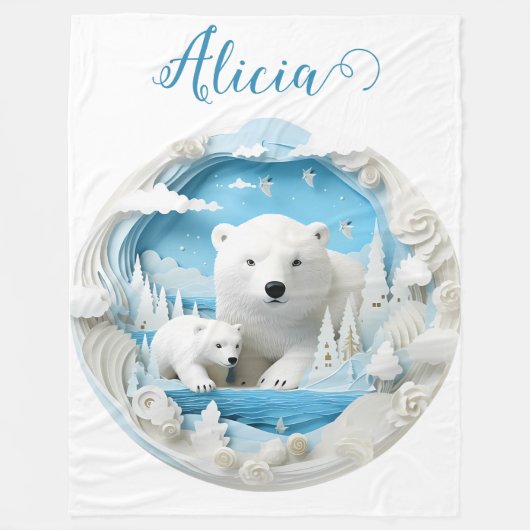 Couverture Polaire Ours polaire avec petit Océan Arctique Hiver blanc (Devant)