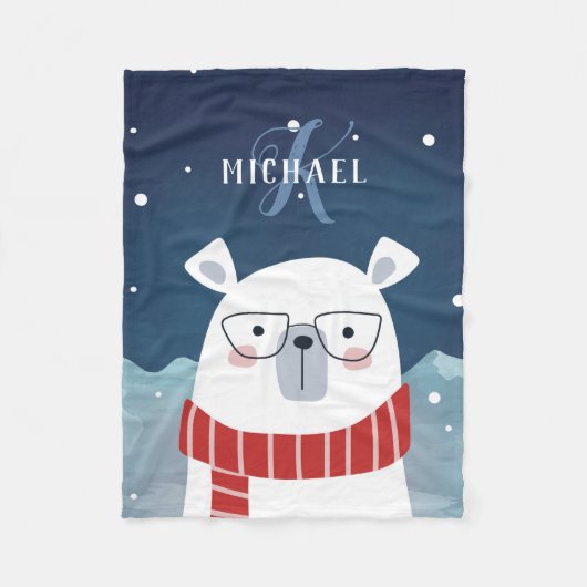 Couverture Polaire Ours polaire bespectacé | Monogramme (Devant)