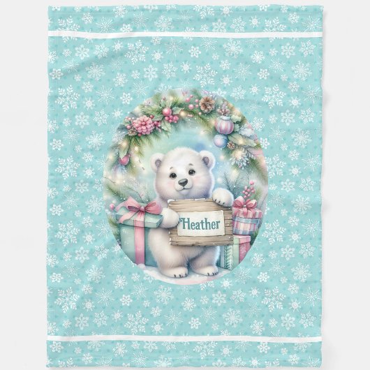 Couverture Polaire Ours polaire doux Personnaliser Nom Baby de Noël