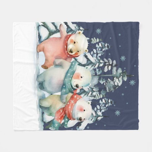 Couverture Polaire Ours polaires à l'aquarelle (Devant (Horizontal))