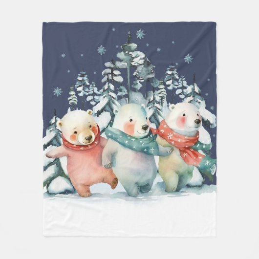 Couverture Polaire Ours polaires à l'aquarelle mignons (Devant)